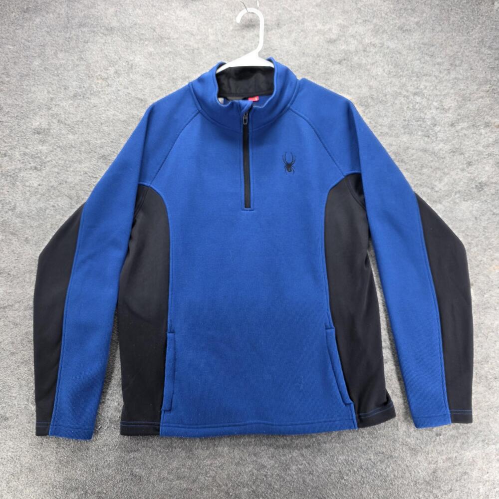 Spyder Sweatshirt Mens L Blue Pullover 1/4 Zip Pockets Lined Fleece Skiing